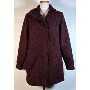 NEW Lands End Large Women Boucle Fleece Coat Jacket Burgundy NWT 14-16